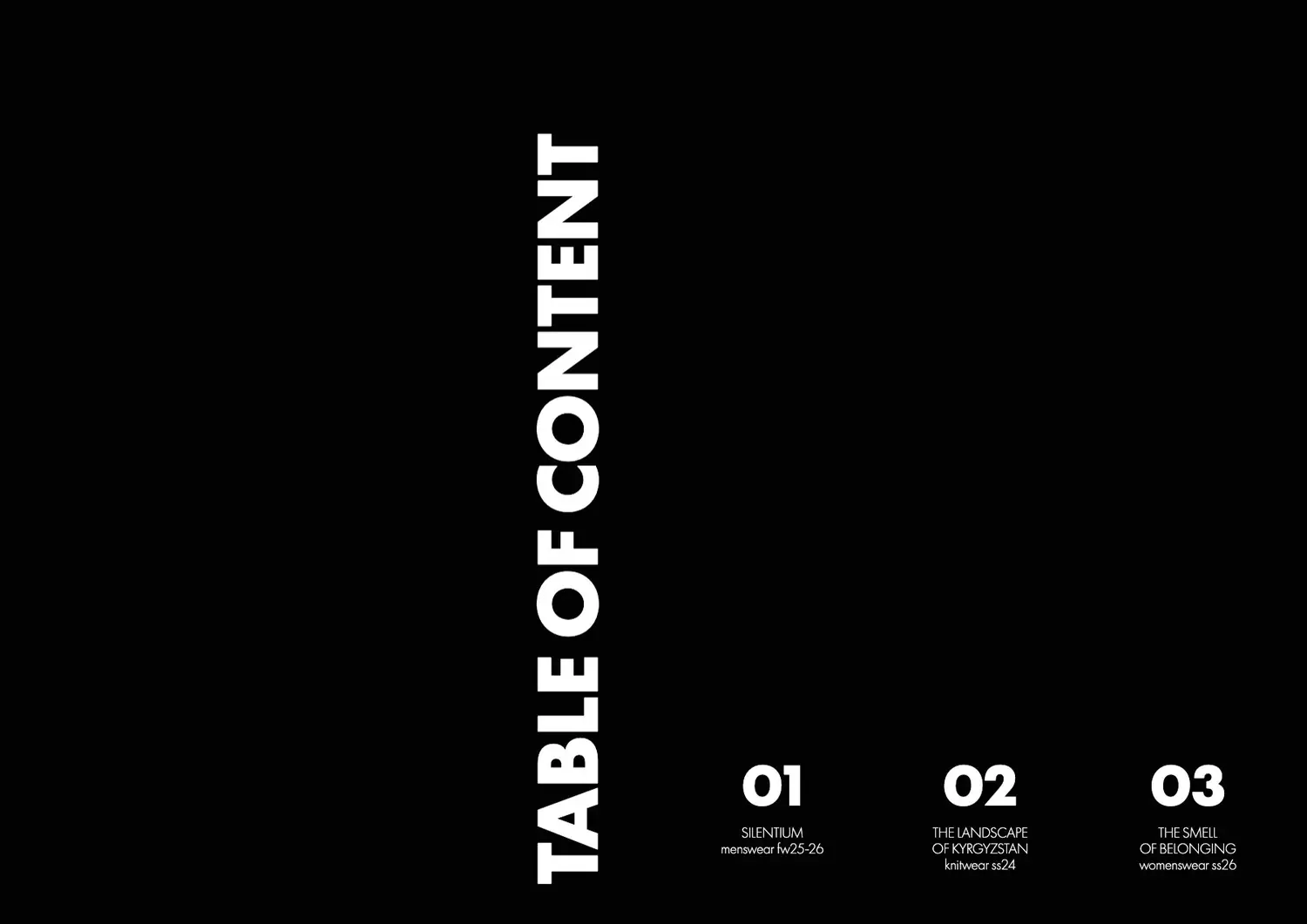 Table of content spread from the portfolio book