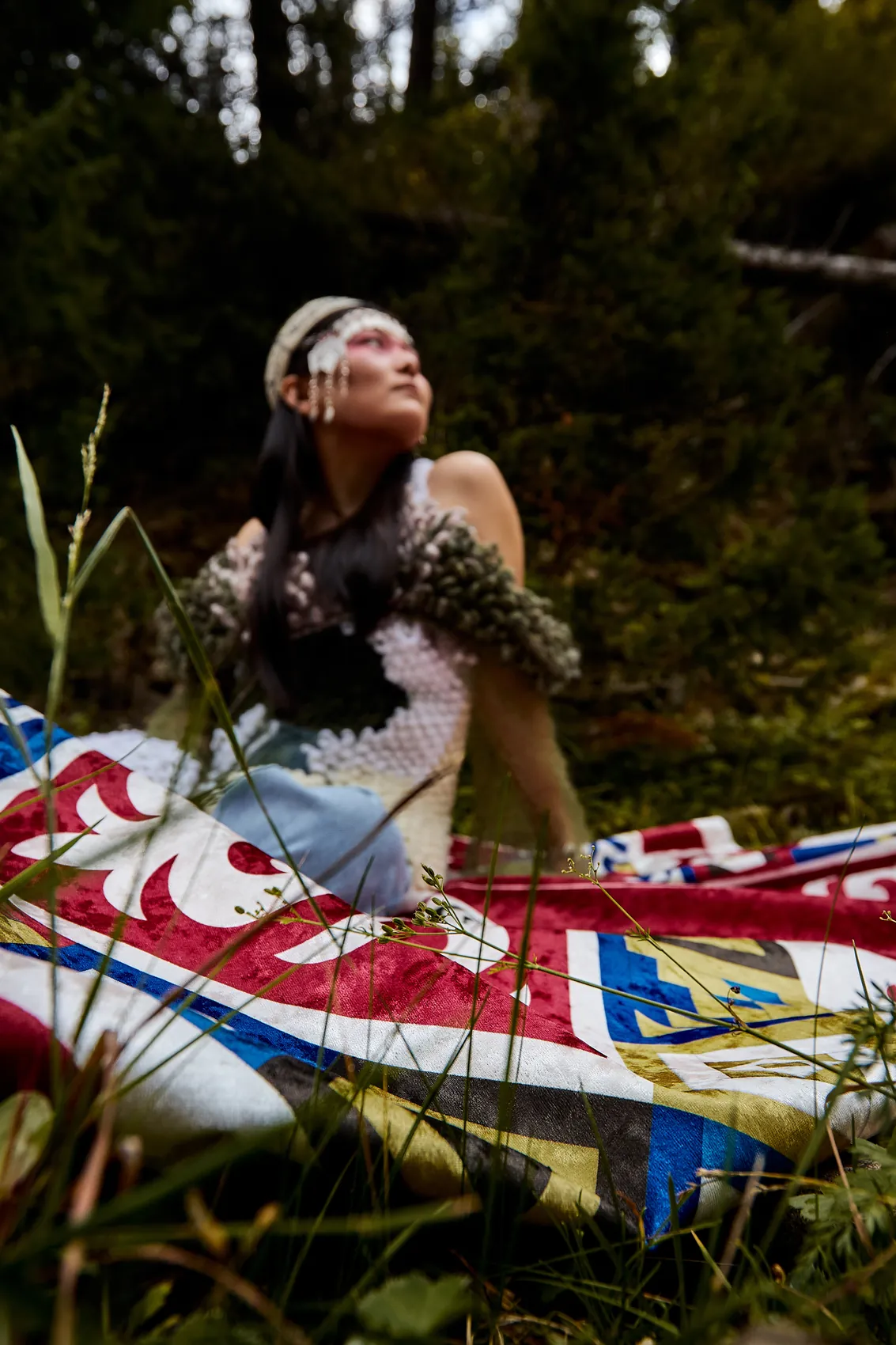 Model on the carpet among the trees