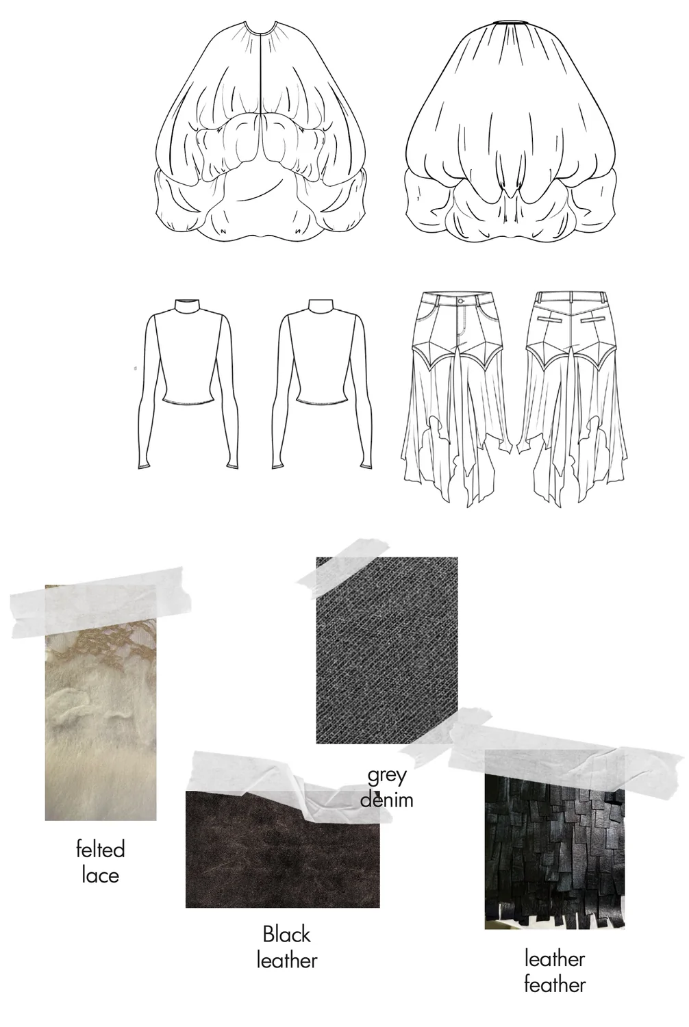 I Don’t Belong Here, flats and material swatches