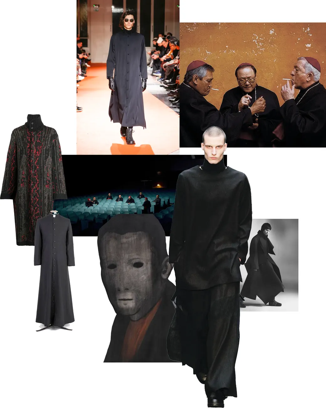 Silentium moodboard: cardinals, long black coats and cassocks